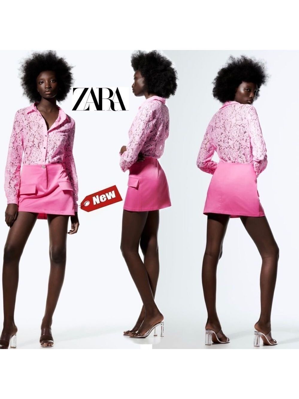 ZARA pink satin effect mini skirt Sz XL NWT
